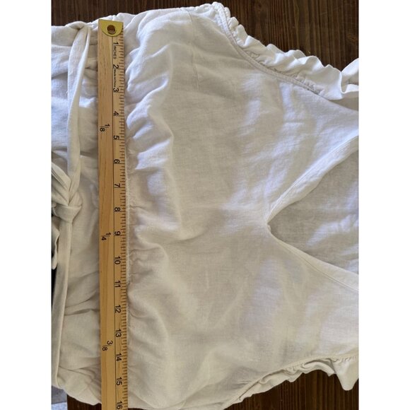 PopSugar Women's Linen Cotton White Ruffle Sleeve Belted Midi Dress XL V-Neck - Picture 10 of 10